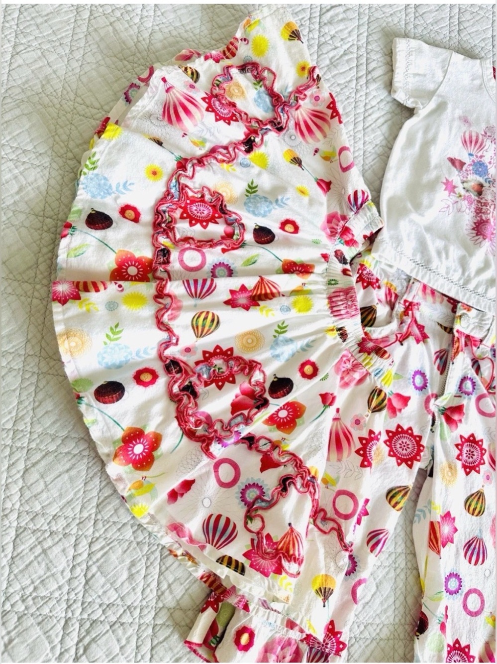 VINTAGE OILILY Girl 3pc Shirt Skirt Pants Set EU86 18-24M 2T Hot Air Balloon 🎈 - Picture 2 of 6